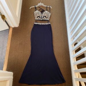 Faviana Glamour Navy Two Piece Prom Dress